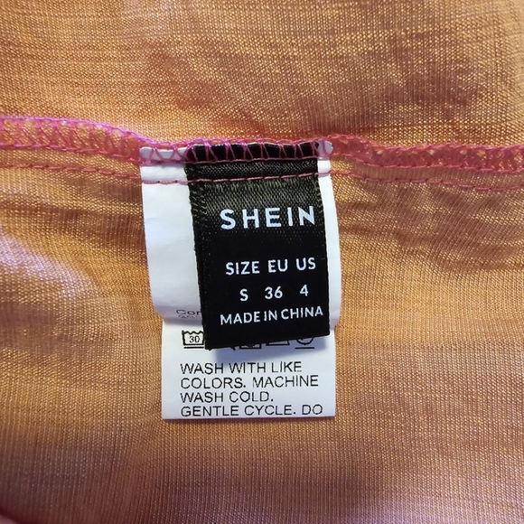 Women's Two Tones Flounce Sleeve Ruched Dress Pink/ Orange Peach - Picture 14 of 16